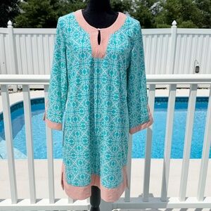 Cabana Life St. Pete Blue Orange Monaco Tunic Dress Cover Up Size XL